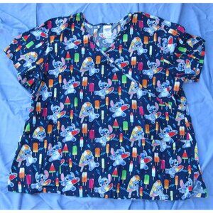 Disney Lilo & Stitch Scrub Uniform Top 2XL Popsicle Print
